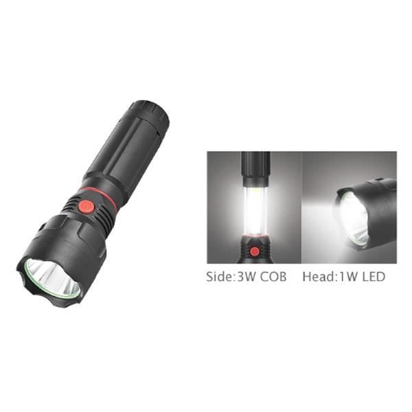 LED & COB Ficklampa med Dubbla Belysningslägen - HLT-N87 - Svart