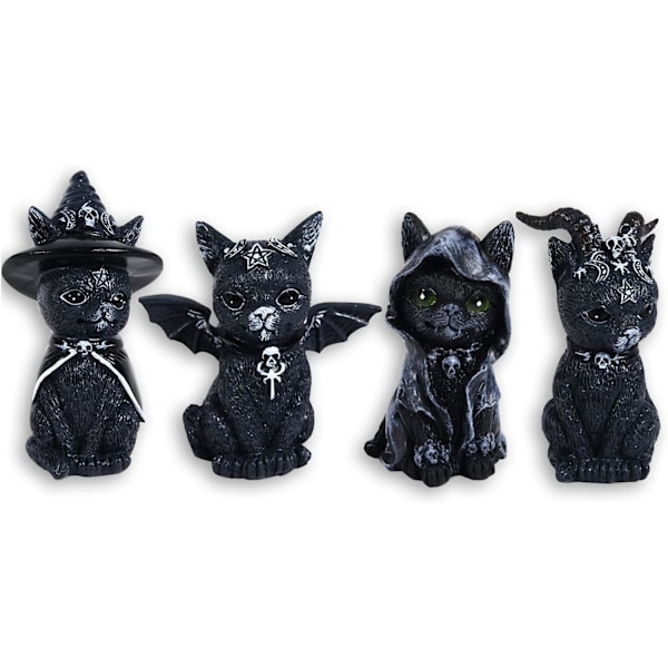 4 st Söta Svarta Katt Tomtar, Katt Halloween Dekorationer Gräsmatta Tomte Prydnad Harts Skrivbord Prydnad Rolig Utomhus Trädgårdsstaty Figur Utomhus