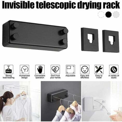 Retractable Clothesline (Black) - Adjustable 2-Line Drying Line for Indoor/Outdoor (4.2m)