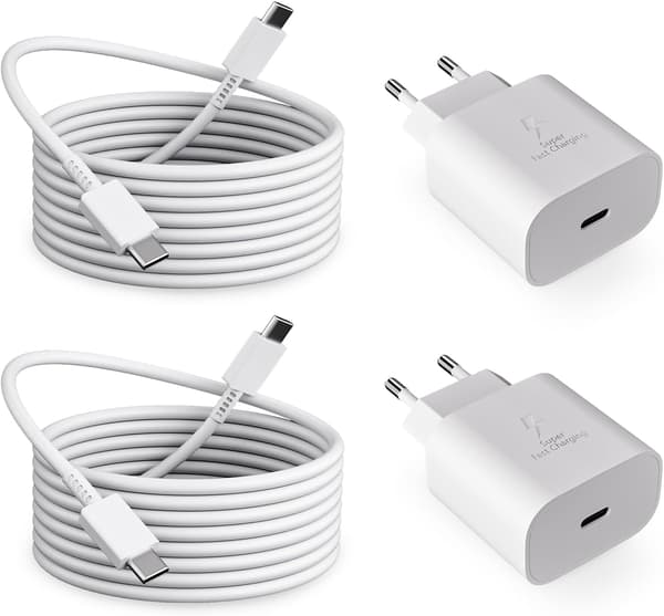 2-pak 25W hurtig USB-C-oplader og 2m kabel til Samsung Galaxy S24/S23 2-pak 2pack white