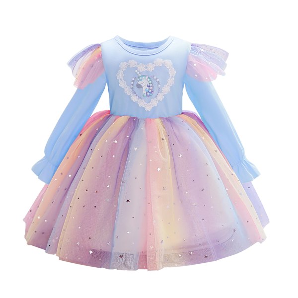 Unicorn Regnbåge Tyll Bal Klänningar Tutu Prinsessa Tema Fest blå blue 100cm