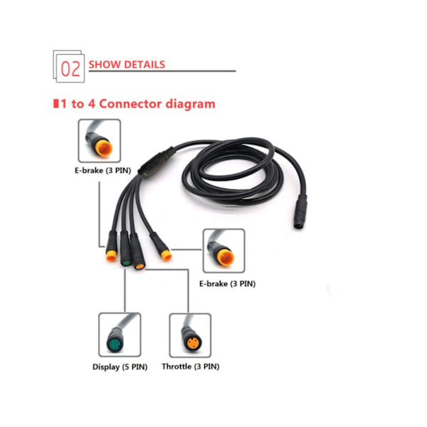 1 till 5 Elektrisk Cykelkabel Plast Gummi Litiumbatteri Kabelkontakter Anslut Kontroller Lampa Broms Display Gas