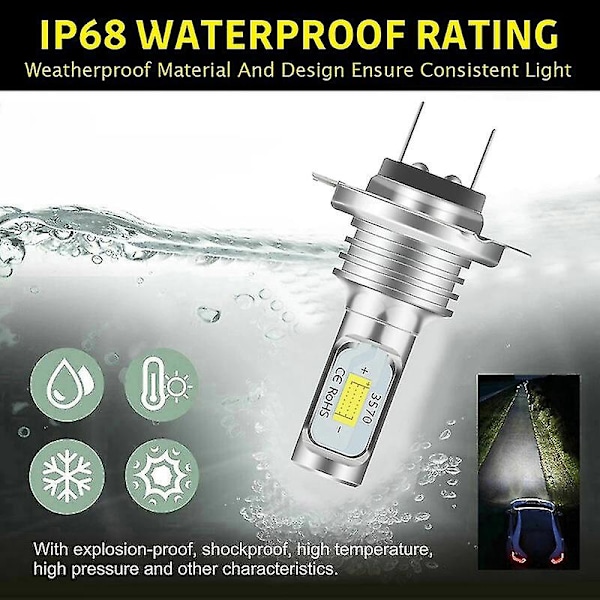 H7 LED Canbus -ajovalot H7 LED -lyhyet valot 6000k IP68 CSP 3570 LED-sirut
