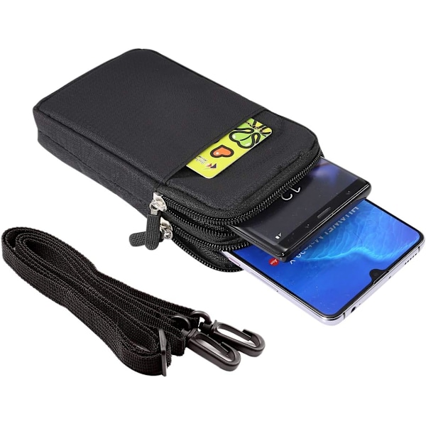 Mobiltelefon midjeväska, crossbody mobiltelefonväska, utomhus rese nylon axelväska, med bältesögla karbinhake svart black 9*16.5*3.0CM