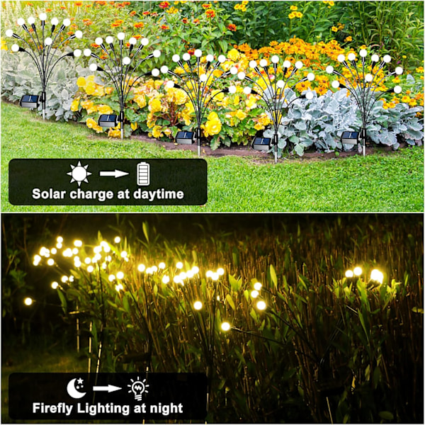 Solcellslampor för trädgården 2-pack, 10 LED solcellslampor, vattentäta solcellslampor utomhus, solcellslampor, eldfluge-trädgårdslampor