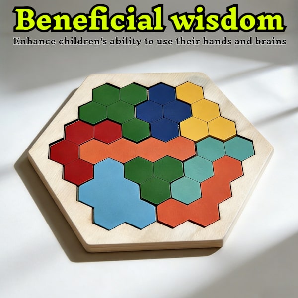 Färgglad Hexagonal Träpusselleksak för Barn Hexagon Puzzle
