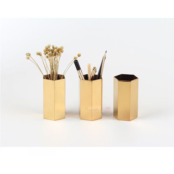 Guld Hexagonal Pennhållare Ornament Kontorsmaterial Organizer Skrivbord{EE}