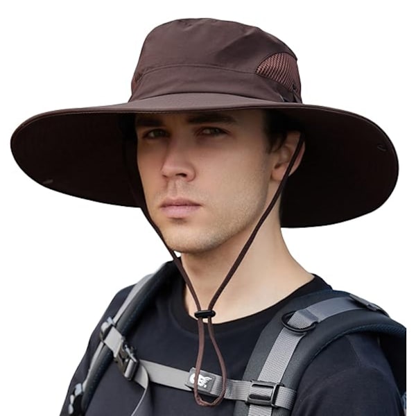 Solhatt Anti-UV UPF 50+ Utomhus Fiskehatt Bred Brim Fiske (Brun){ee} E