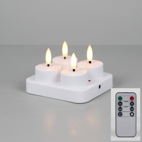 PChero Oppladbare LED Varmelys 4-pakning - Fjernkontroll og Timer for Fest/Dekorasjon 4 stk med ladestasjon 4-charge remote control