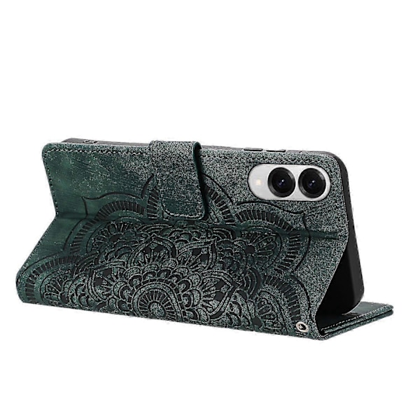 Frostat Läderfodral för Mandala Emed Retro Telef{ee} Green For Samsung Galaxy S25 Edge 5G