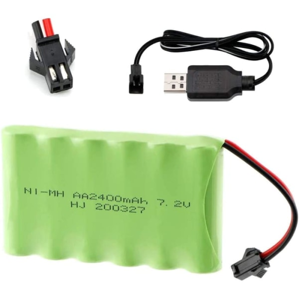 Uppladdningsbart 7,2 V 2400 mAh Ni-MH AA-batteri med sm-2P 2Pin-kontakt och USB-laddkabel för RC Truck Cars