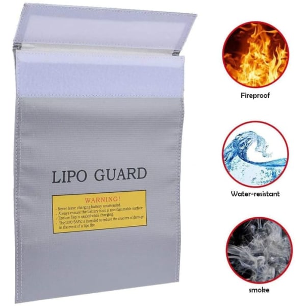 Lipo Guard brandsikker lipo-taske, 23 cm x 18 cm x lipo-batterier, farve sølv