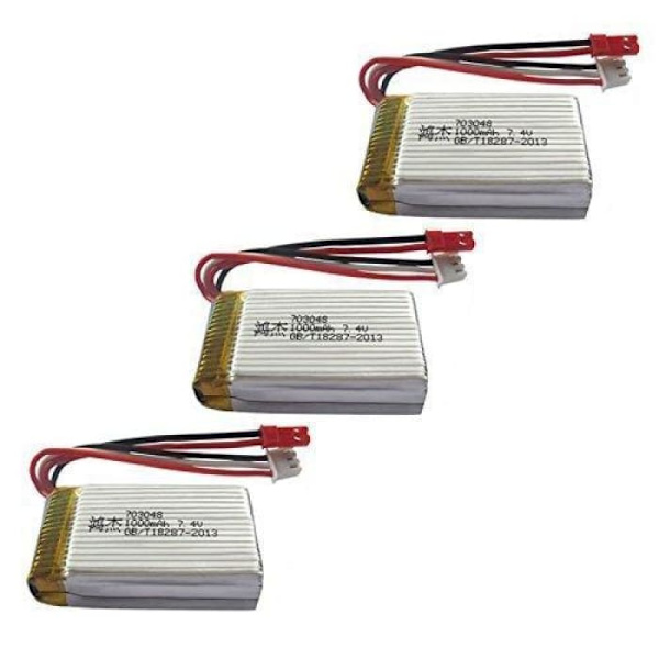 Set med 3 LiPo-batterier 7.4V 700mAh för MJX X600 Drone | Batteristorlek: 55 X 30 X 17 mm - Vikt: 52 gram | Uppladdningsbar, Hög Kapacitet, Silver