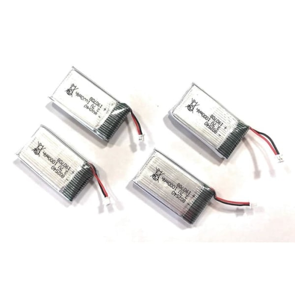 Sæt med 4 litiumbatterier 3.7V 1000mAh 802540 | Med beskyttelseskort | Til ESP32, Arduino, Nodemcu, Modelbygning, Sølv | 26X44X9 mm - 16.40 g