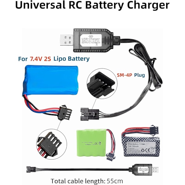 USB-universaalinen RC-laturikaapeli SM-4P-liittimellä 2S 7,4 V LiPo-akulle Yhteensopiva RC-auto / auto / lentokone