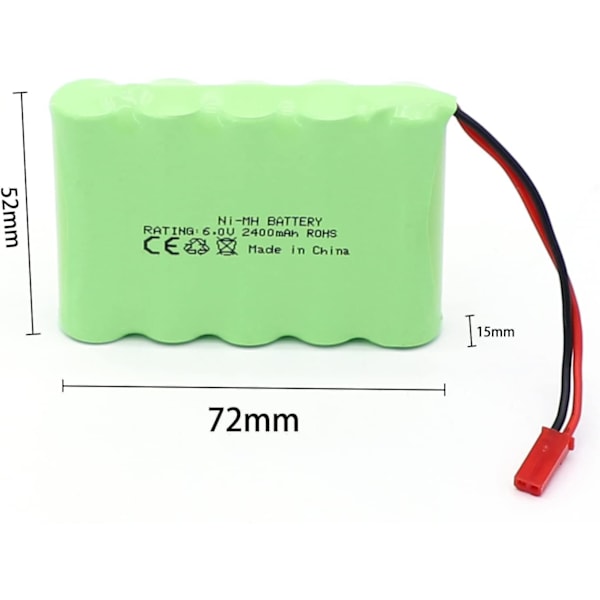 RC-akku 6V 2400mAh, Ladattava Ni-MH AA-akku, JST-liittimellä, RC-autolle, RC-veneelle, RC-säiliölle, Sähkötyökaluille | Mitat 52x72x15mm
