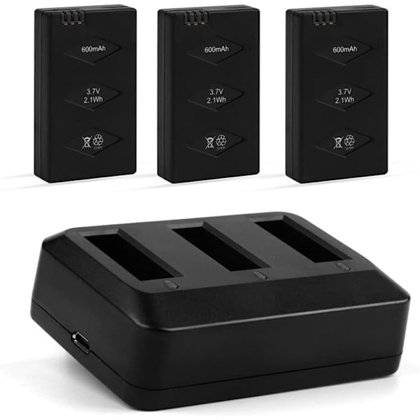 Set med 3 Lipo-batterier 3.7V 600mAh 20C för Parrot MiniDrone | Snabbladdare med 3 portar och IC-skydd | Utökad kompatibilitet med drönare