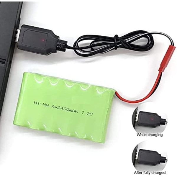 Ladattava 7,2 V 2400 mAh Ni-MH AA JST-akku ja USB-latauskaapeli RC-kuorma-autoille