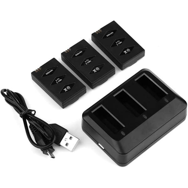 Set med 3 Lipo-batterier 3.7V 600mAh 20C för Parrot MiniDrone | Snabbladdare med 3 portar och IC-skydd | Utökad kompatibilitet med drönare