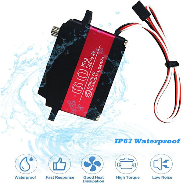DS5160 7.4V 60KG Digital Servo Motor | Med 18T-arme til robotteknologi og bilmodeller | 180 graders rotation, aluminium