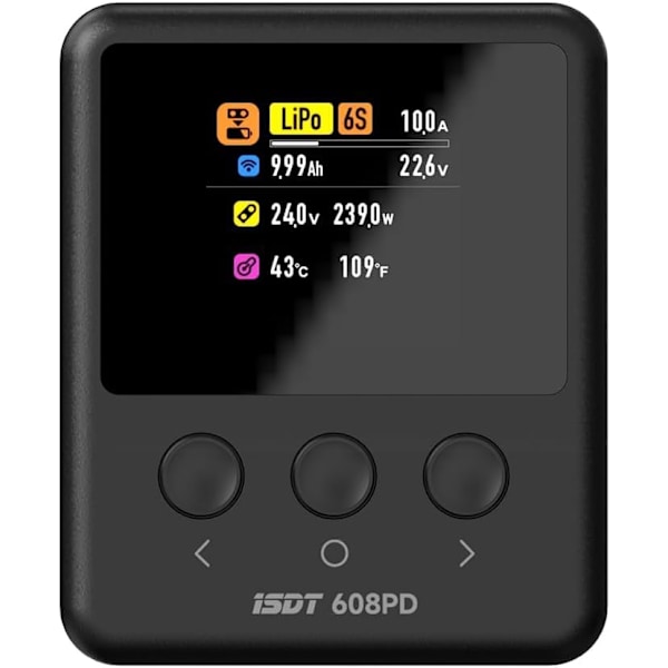 ISDT 608PD Lipo batteriladdare, DC 240W/10A, USB C 100W/5A, RC Balance Discharge Smart Digital Batteriladdare för LiFe/Lilon/LiPo/LiHV, NiMH-batterier