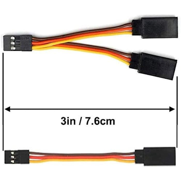 6 kpl servon jatkojohto liittimillä, 1-2 Y-kaapeli 75 mm 3-nastainen JR-uros ja Futaba-naaras RC-droneille, helikoptereille, autoille