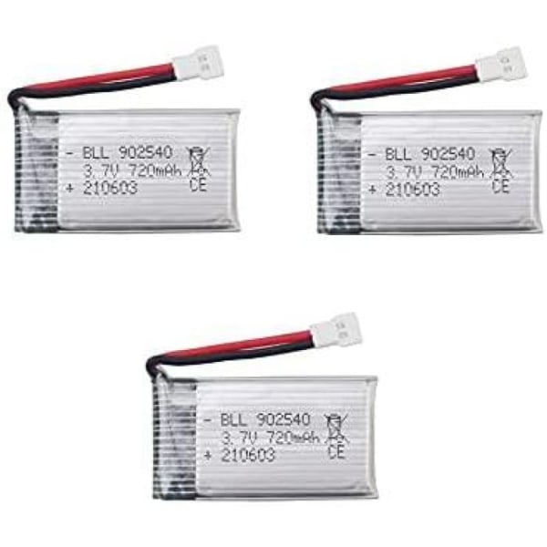 3 osaa ladattavaa 3,7 V:n lipo-akkua, 720 mAh Rc Quadricopter -drone Syma X5 X5C X5SC X5SW, Cheerson CX-30W, Skytech M68, Wltoys F949