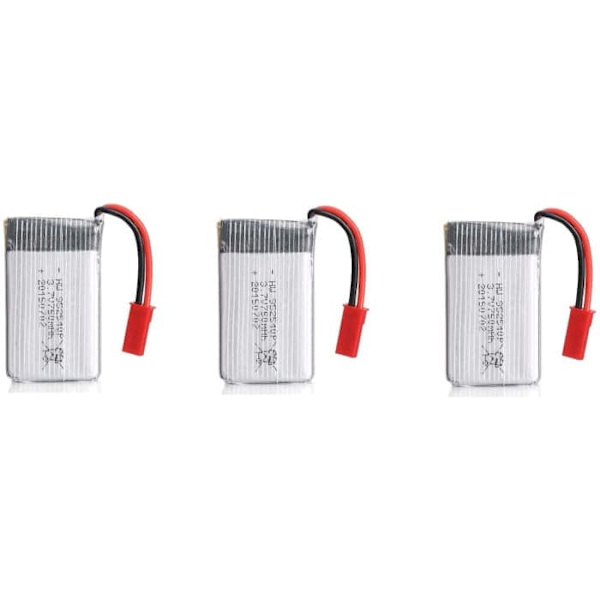 Set med 3 uppladdningsbara Lipo-batterier 750mAh 3.7V | Kompatibel med MJX X300C X400 X800, RC Drones | Mått 45x24x8mm, vikt 16g, silver