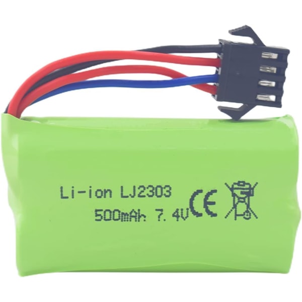 Hastighetsbatterier Litium 7.4V 500mAh - Kompatibla med EC16 DE85 för Radiostyrd Båt, Skeppsmodell och Bil - 2 stycken
