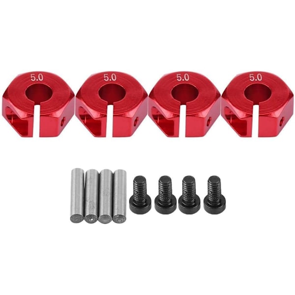 Hex-navan sovittimet, 12 mm Universaali HSP Sakura 1/10 mittakaavan RC-autoille (4 kpl) (5 mm - punainen)