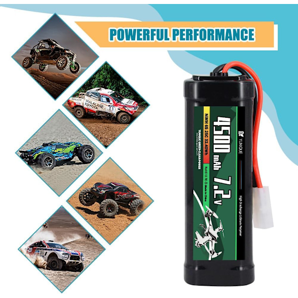 Latautuva NiMH-akku 7.2V 4500mAh Tamiya-liittimellä ja silikonikaapelilla - 6 solua - Mitat 135x47x24 mm - Virta RC-malleille