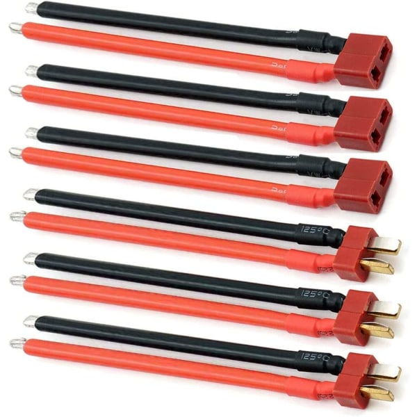 3 kpl lanka 14AWG Deans Style T Plug Uros Naaras Liitin RC-akun liitäntäkaapelilla, punainen väri