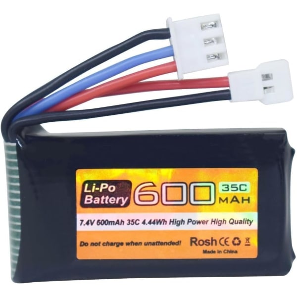 7,4V 600mAh 35C 2S LiPo-batteri med Molex-stik - Kompatibel med FMS FCX24 RC-billastbil og elektriske klatrekøretøjer