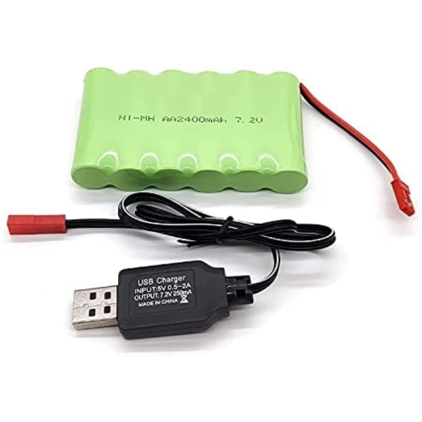 Ladattava 7,2 V 2400 mAh Ni-MH AA JST -akku ja USB-latauskaapeli RC-kuorma-autoille