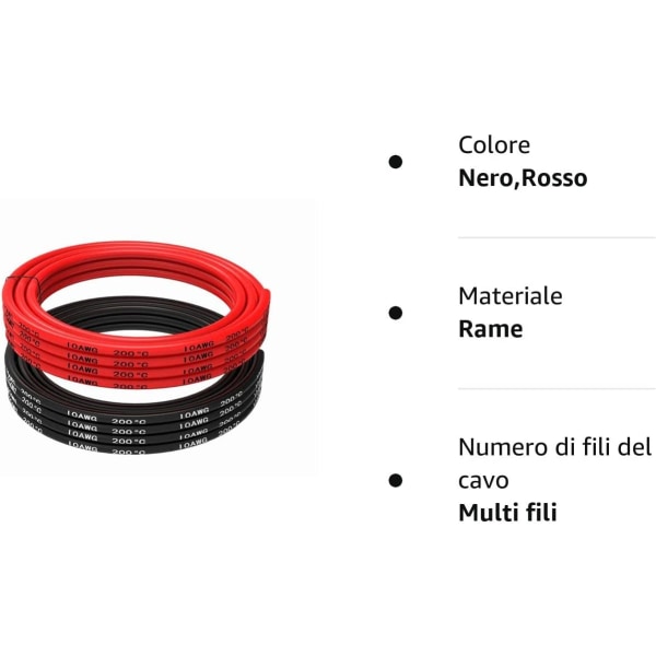 Silikonkabel 10 AWG Flexibel elektrisk ledning 5 meter [2,5 m svart och 2,5 m röd] Tinnad koppartråd Kabel Hög temperaturbeständighet