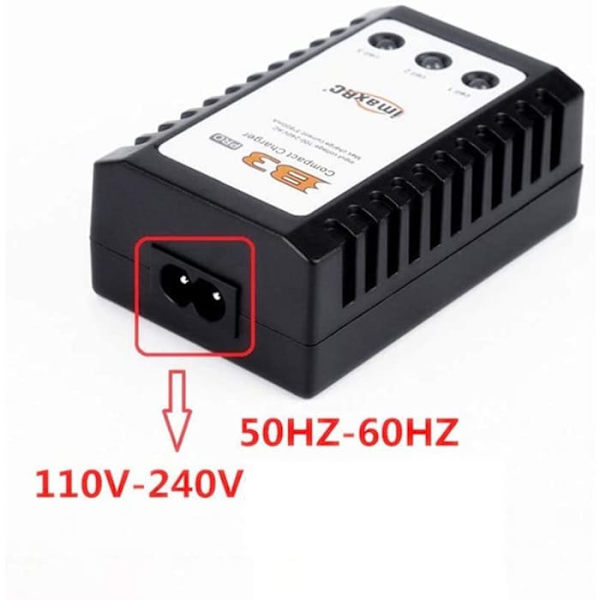 B3 10W LiPo Laturi | Tasapainotus litiumakulle 2S-3S 7.4V 11.1V | Kompakti, korkea tarkkuus, 3 merkkivaloa, musta, muovi