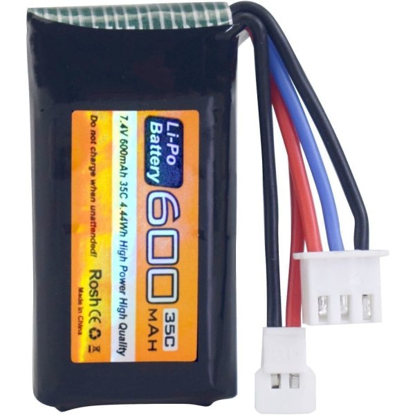 7.4V 600mAh 35C 2S LiPo-batteri kompatibelt med FMS FCX24 | Hög kapacitet, hög spänning, hög urladdningshastighet | RC Fordon, Helikoptrar, Svart