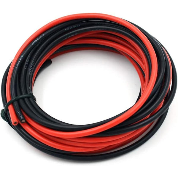 Silikonkabel 14 AWG Flexibel elektrisk ledning 5 meter [2,5 m svart och 2,5 m röd] Tinnad koppartråd Kabel Hög temperaturbeständighet