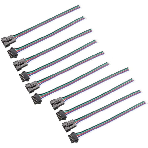 Sarja, jossa 10 JST SM 5-nastaista liitintä, uros ja naaras | 150 mm, 20AWG adapterikaapeli elektroniseen kokoonpanoon | Ihanteellinen LED-nauhalle, musta, muovi
