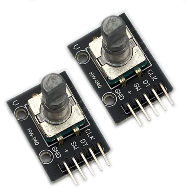 Rotary encoder modul KY-040 2 stykker | Til Raspberry Pi og Arduino | Drejelig og trykbar knap | Ideel til lydstyrkejustering og tælling, metal