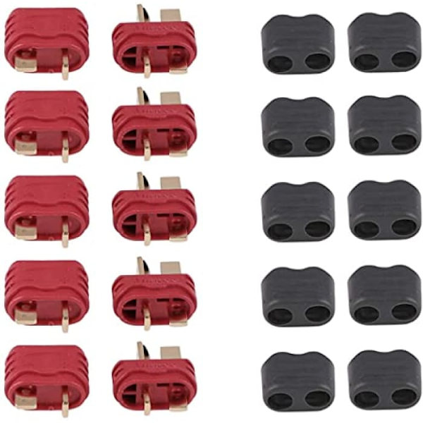 5 par högkvalitativa T-Plug-kontakter, hane-hona med skyddsmantel, kontakter för RC Lipo-modellbatterier