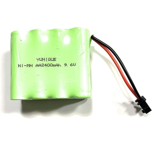 Batteri 9.6V 2400mAh Ni-MH för RC - SM-2P-kontakt | Lastbil, Bil, RC Helikopter | Hög kapacitet | Storlek 60 x 50 x 30mm - 160g