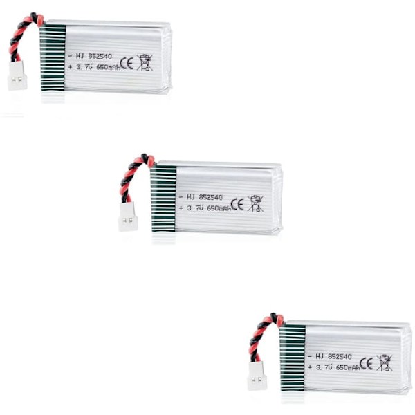 Sæt med 3 650mAh 3.7V 25C Lipo-batterier til Syma X5C X5 Drone | Kompatibel med Cheerson CX-30W, Skytech M68, Wltoys F949 | Optimal ydeevne, sølv