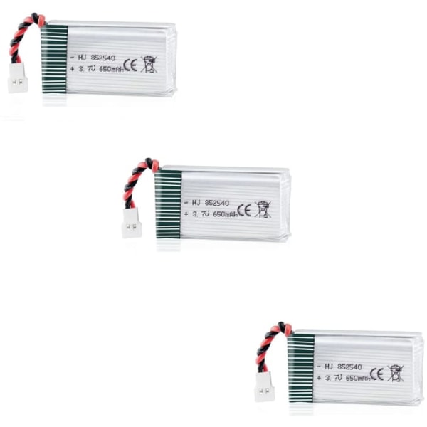 Set med 3 650mAh 3.7V 25C Lipo-batterier för Syma X5C X5 Drone | Kompatibel med Cheerson CX-30W, Skytech M68, Wltoys F949 | Optimal prestanda, silver