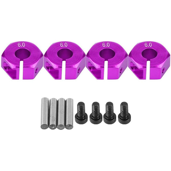 Kuusiokolopyörän navan sovittimet, 12 mm Universaali HSP Sakura 1/10 RC-autoille (4 kpl) (6 mm - violetti)