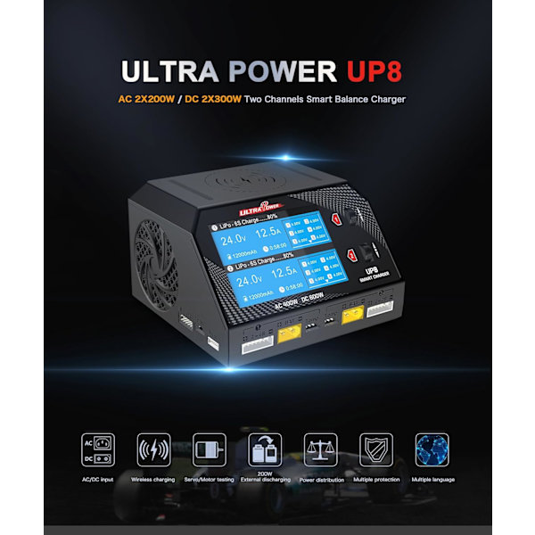 UP8 Dual Channel Smart Charger 600W 16A AC/DC - Nopea ja turvallinen lataus LiPo/LiFe/LiHV/NiMH-akuille