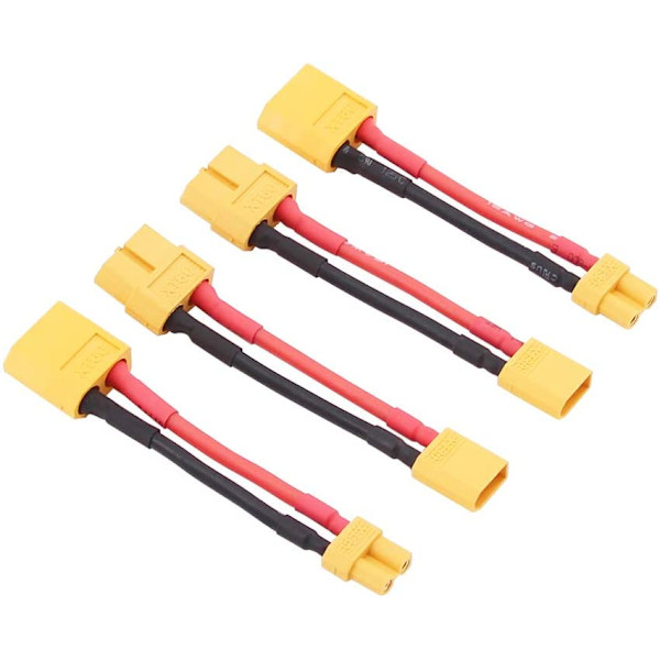 Set med 4 XT30 till XT60 hane-hona adapterkablar | 16AWG 5cm anslutning | Idealisk för Lipo-batteri, radiostyrd, RC-helikopter