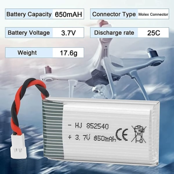 Syma 3 Lipo-akku 3.7V 850mAh X5SC X5SW - Pidemmät lentoajat