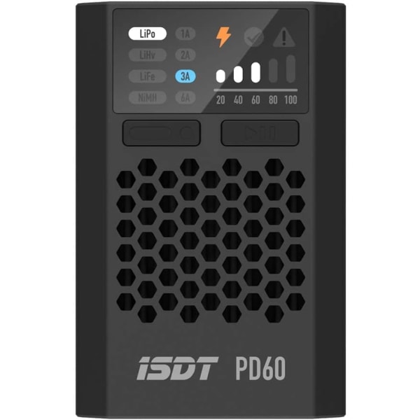 Lipo-tasapainolatur PD60, 60W 6A | USB-C-tulo | 1-4S Lipo/LiFe/LiIon & 1-12S LiHv/Pb/NiMH