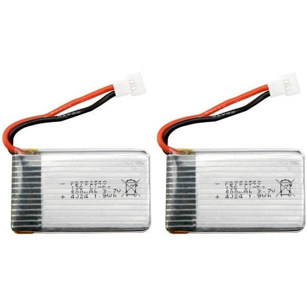 2 stk. Lipo-batterier 3.7V, 500mAh Lipo til Rc Droner Quadcopters Syma X5 X5C X5SC X5SW, Cheerson CX-30W, Skytech M68, Wltoys F949, JJRC H5C